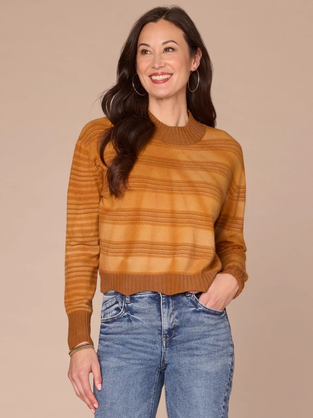 NWOT Democracy Striped Scalloped Hem Mix Sweater